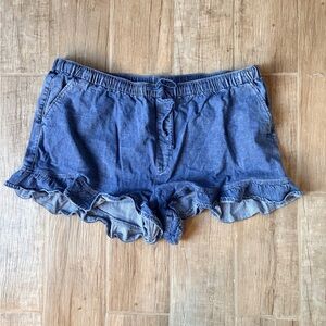 American Eagle Outfitters Ruffle Hem Denim Shorts - Light Blue